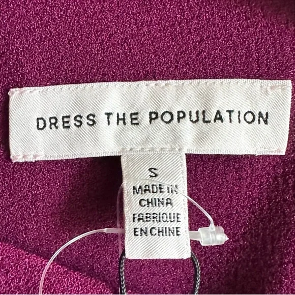 DRESS THE POPULATION Tiffany One-Shoulder Maroon Dark Magenta Dress Size S NWT - Picture 11 of 11